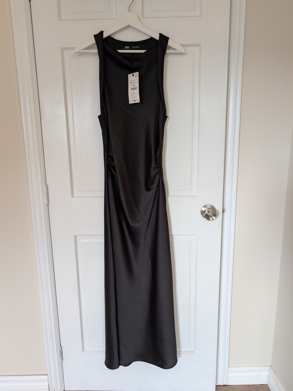 Zara Black Satin Sleeveless Maxi Dress